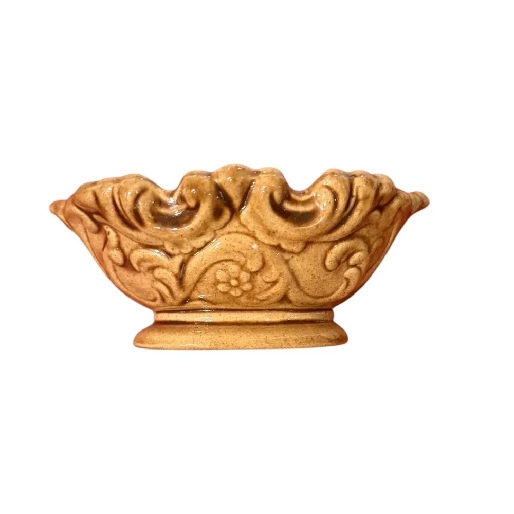 1970s MCM Vtg Ceramic Trinket Soap Dish Embossed Floral Rococo Style‎ 6x4.5